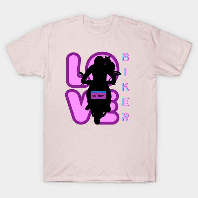 BIKER AND BEST CAT MOM MOTORCYCLE RIDER PURPLE T-Shirt by DAZu